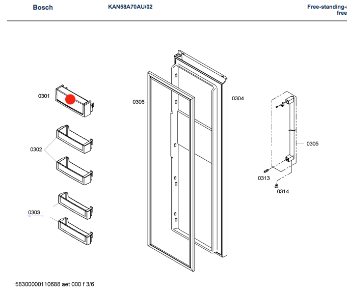 Bosch fridge door shelf 1st from top Kan58a40AU/09, Design 2011,Refrigerator,_description(1)