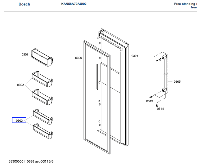 Bosch fridge door shelf 1st OR 2nd from low Kan58a40AU/09, 00446136 00446139_description(1)