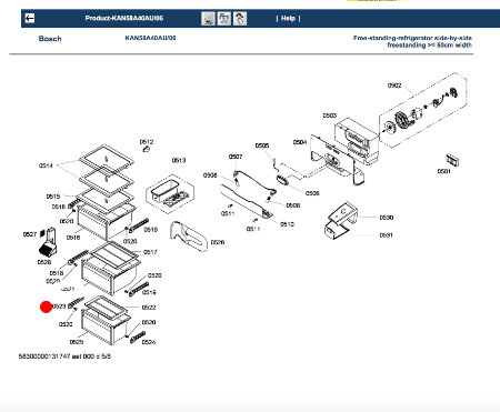 Bosch Fridge Veggie Bin Vegitable container rail slide left lower KAN56V10AU, KAN58A40, KAN58A70, KAN58A50_description(1)