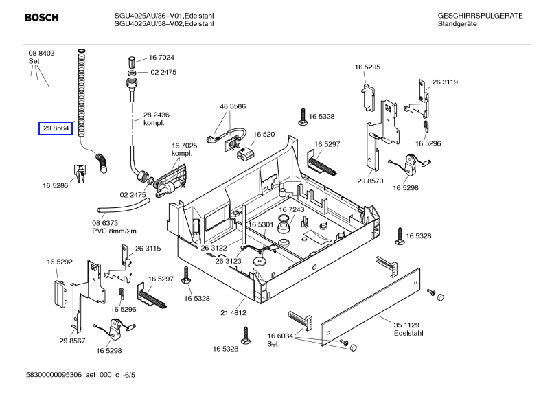 Bosch Dishwasher Outlet Hose Drain Hose SGU4025, SGU53E15AU/09, SGS65M08AU/15,_description(1)