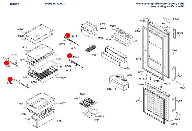 BOSCH FRIDGE telescopic drawer rail Left or Right Top or Down KGN53AI30A/01 or 02 or 03 or 04 or 06_description(1)