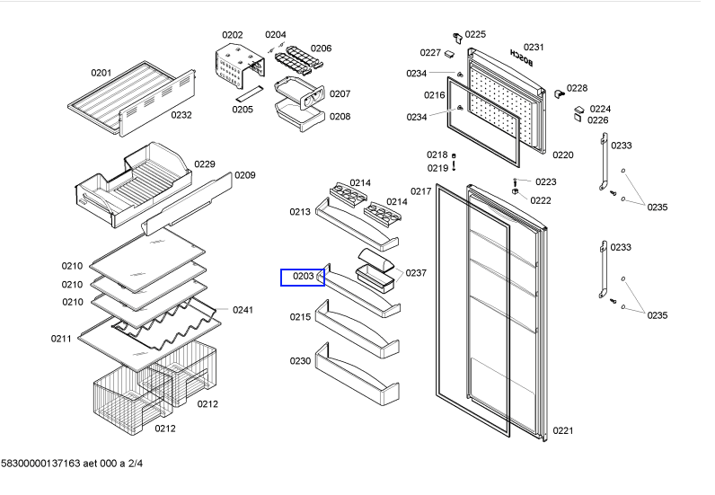 Bosch fridge Door shelf KDN49X70AU, kdn36x73AU, 2nd upper shelf_description(1)