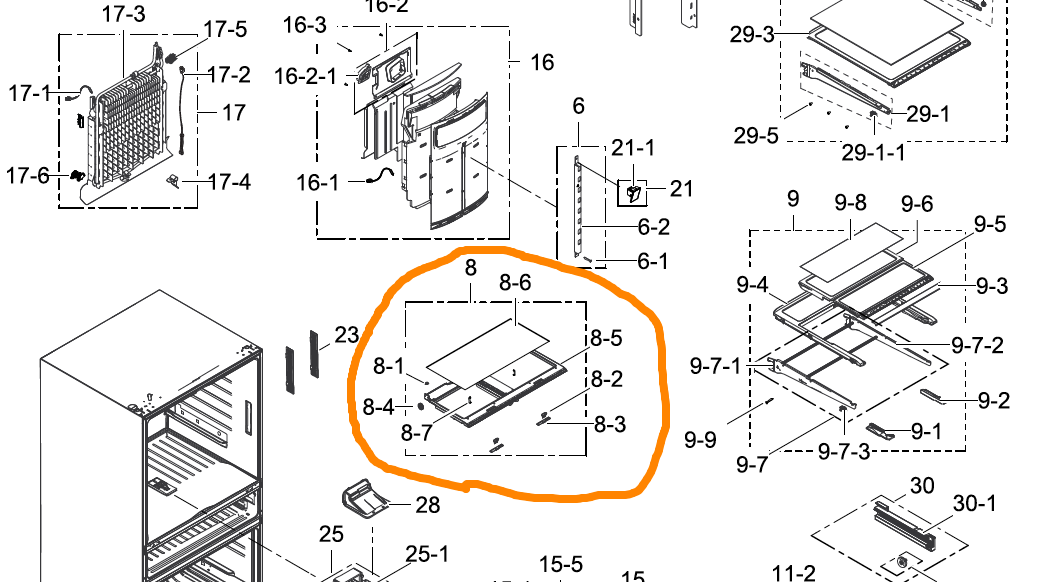 Samsung Fridge Vegetable Bin Cover Frame and Tempered Glass SRF639GDSS, RFG23DERS1/XSA, RFG23DESL1/XSA, SRF639GDSS,_description(1)