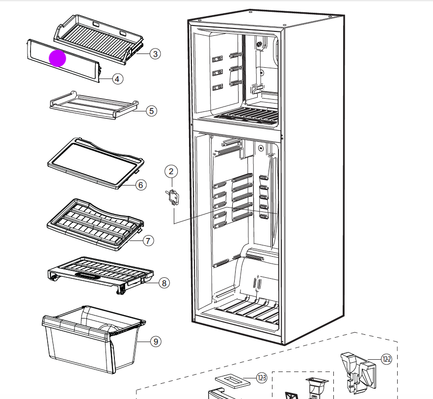 Samsung Fridge Chill shelf Cover chill room cover SR237NME, RT25SCSW2XSA, RT2ASDSW1XSA, RT2ASRSW1XSA, RT2BSDIS1XSA, *575D_description(1)