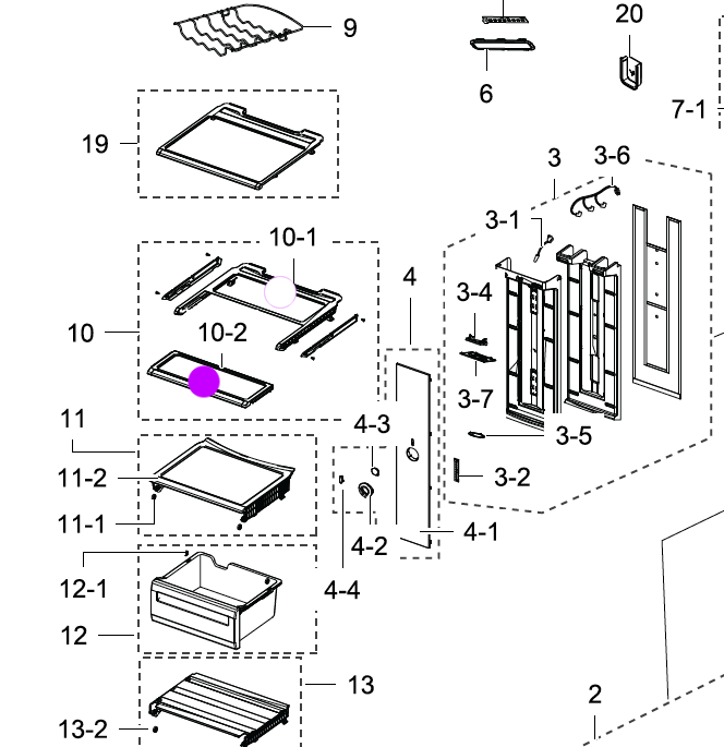 Samsung Fridge Shelf front only SRS690GDLS, RSG5DUPN1/XSA, RSG5DURS1/XSA, RSG5DUSL1/XSA, RSG5FUBP1/XSA, RSG5FURS1/XSA, **01931B_description(1)