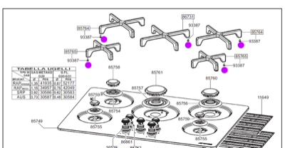 Smeg Cooktop Trivet Rubber Feet Foot P755, MSH260XGH, P1640XT, P1641XT, P1641XTD, P1752XT, P1752XTD, P260XGH, *10261_description(1)