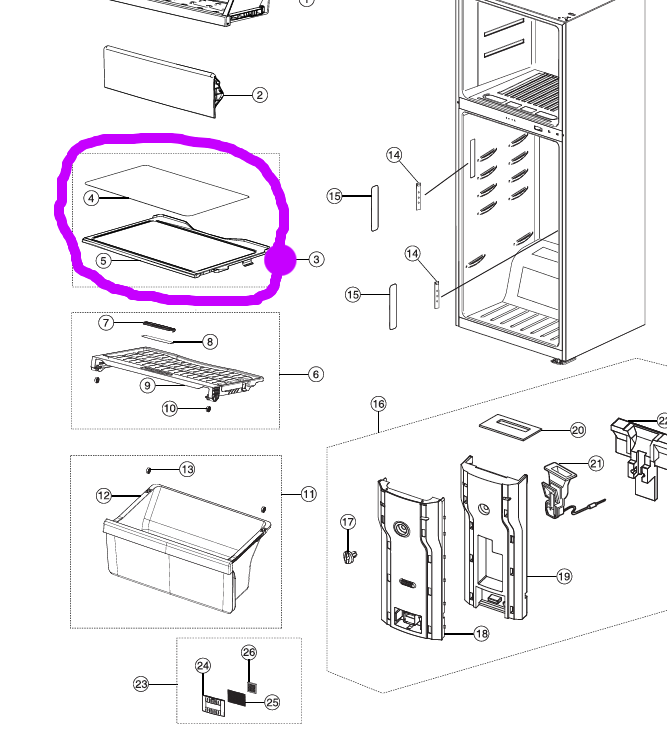 Samsung Fridge Glass Shelf SR364MW, SR367NW, RSG5DUPN1/XSA, RSG5DURS1/XSA, RSG5DUSL1/XSA, RSG5FUBP1/XSA, RSG5FURS1/XSA, *04132A_description(1)