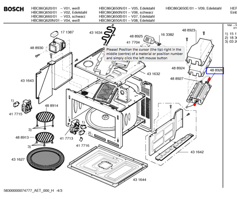 Bosch Microwave Right side Heater Element HBC86Q650A/01, HBC86Q650/02, HBC86Q650A/01, HBC86Q650A/02, HBC86Q650B/01,_description(1)