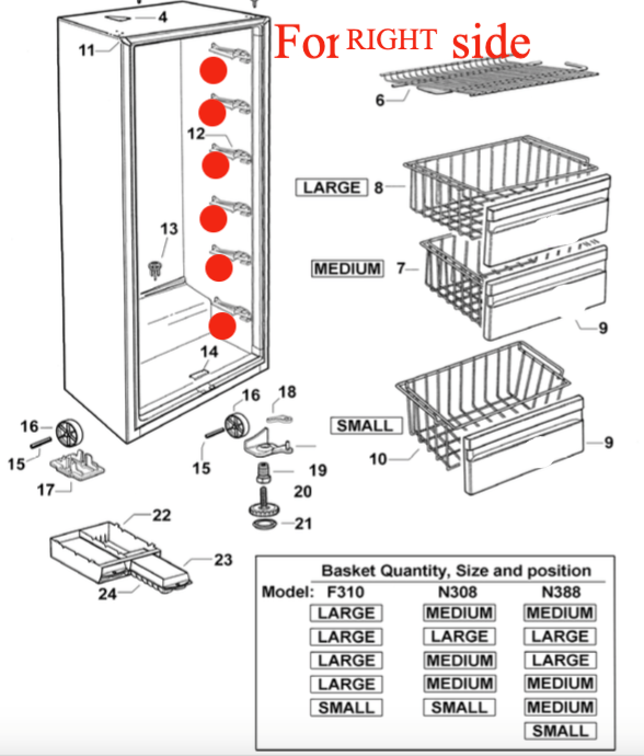 Fisher Paykel Freezer side wall runner RIGHT side E388, N388, E308, N308, ** 876889_description(1)