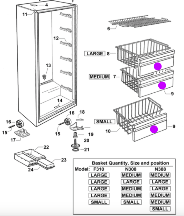 Fisher Paykel basket FRONT COVER E388, N388, E308, N308, f310, e402b, E372b, N369BR, N395BR, **82766_description(1)