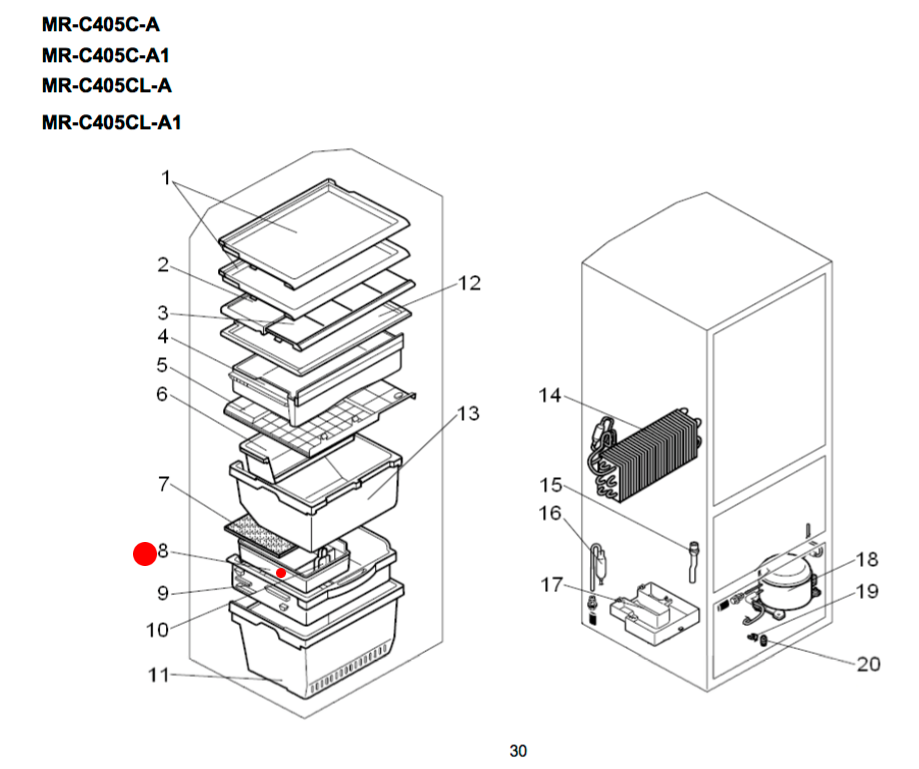 Mitsubishi Fridge BOX ICE MRC375/405B/BL: MR-C375B, MR-C405B, MR-C375C, MR-C405C, MR-C375C-R (Includes all L, -W & -ST variation_description(1)