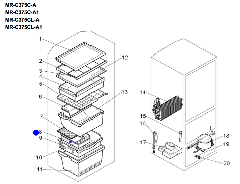 Mitsubishi Fridge BOX ICE MRC375/405B/BL: MR-C375B, MR-C405B, MR-C375C, MR-C405C, MR-C375C-R (Includes all L, -W & -ST variation_description(2)