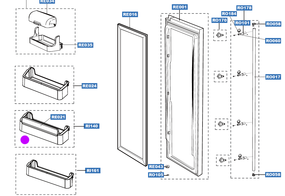 samsung fridge door Bottle shelf Middel Low RS23HDURS1/XSA, RS23HNURS1/XSA, RSH3DKRS1/XSA, RSH3DKSW1/XSA, RSH3KKRS1/XSA,*5088A_description(1)