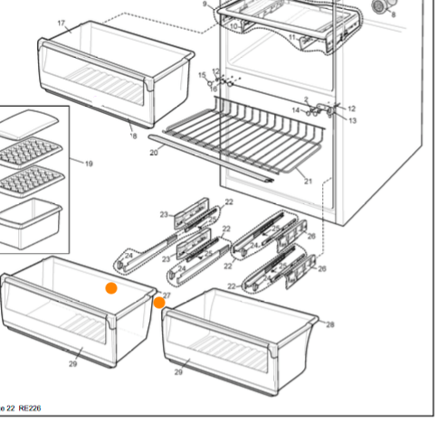 Westinghouse Fridge Freezer Bin rear up freezer section WBM4000SB No longer available_description(1)