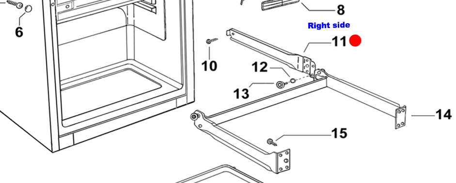 fisher paykel fridge Veggie bin or Crisper Bin roller Wheels Side Rail Right Side E415H Series, 877643_description(1)