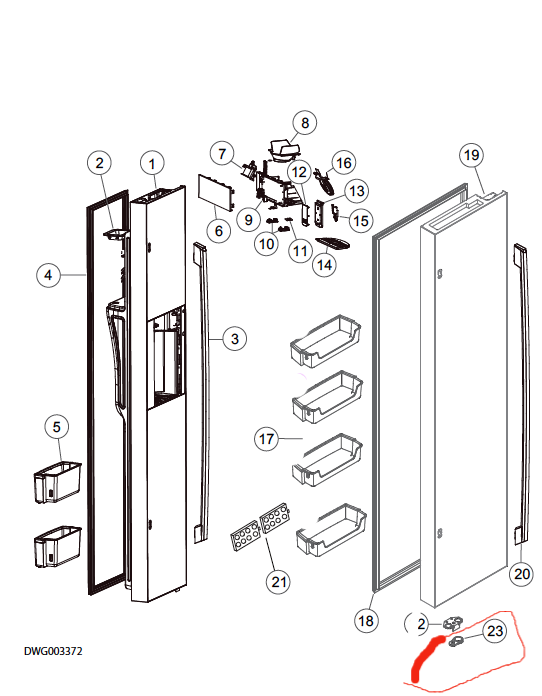 Fisher Paykel fridge door BUSH DOOR STOP RX611DUX1, RX628DX1, RX628DW1, H0060216784_description(1)