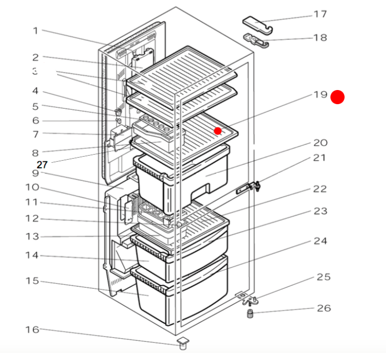 Mitsubishi Fridge plastic Shelf Middle veggie bin top shelf MR-H290S, MR-H290U, MR-H290X, (Includes all -W & -ST variations)_description(1)
