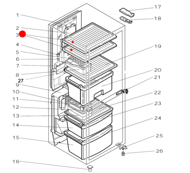 Mitsubishi Fridge plastic top Shelf MR-H290S, MR-H290U-WA, (Includes all -W & -ST, MR-260R, MR-260S, *Q8420_description(1)