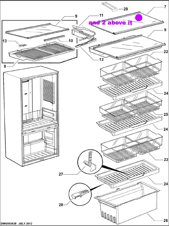 Fisher Paykel fridge Glass shelf RF610, RF610DUM2, RF610ADUX2, RF610ADUX3, RF610ADUXS4, RF610ADX4, RF610ADX5, RF610ADUSX5, *117p_description(3)