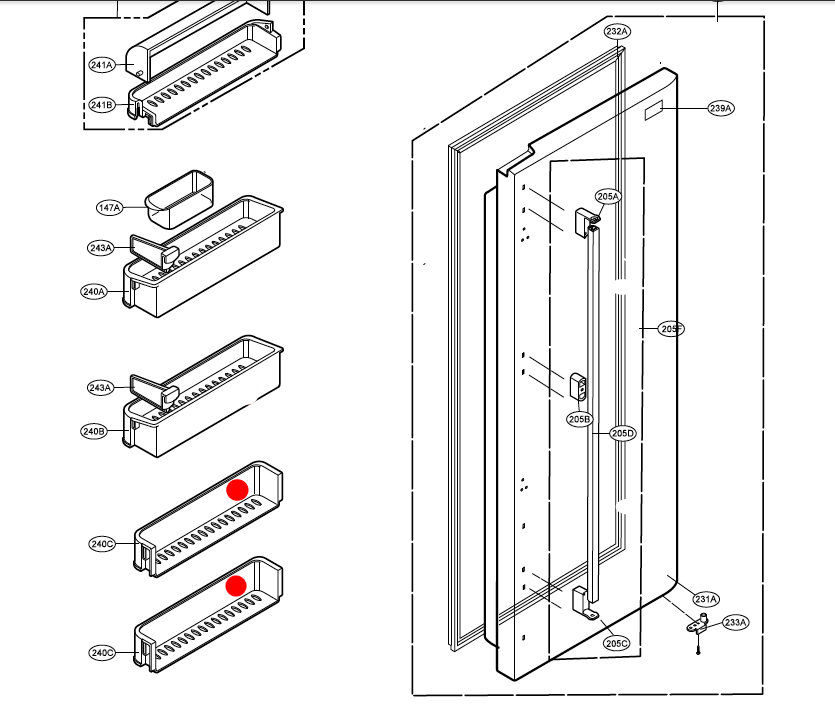 Lg Fridge side by side Door Shelf lower for fridge side 5004JS1007C_description(3)