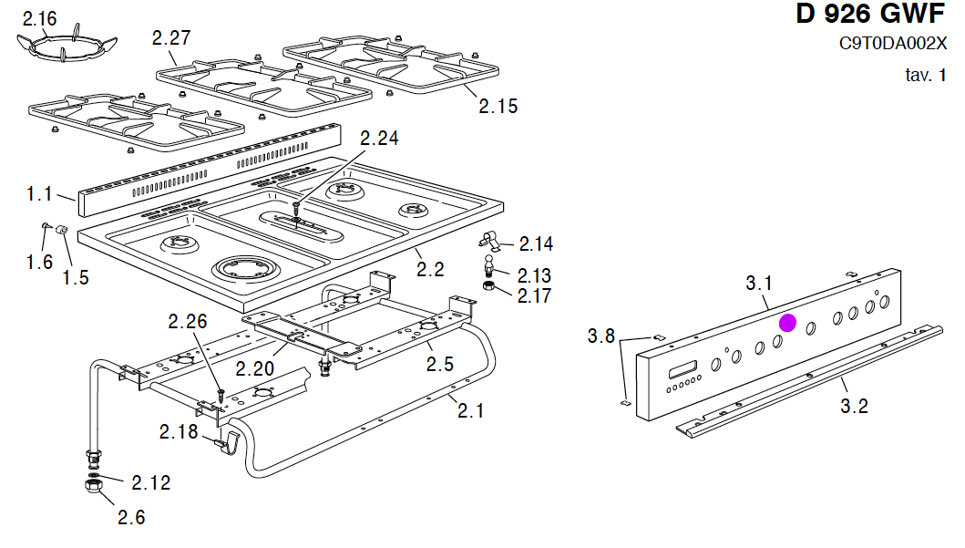 Delongi Oven Control Panel D926GWF,_description(1)