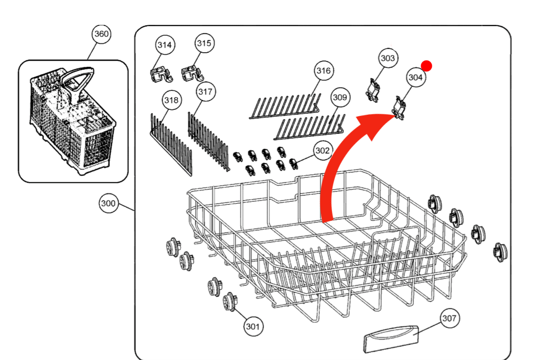 SIMPSON WESTINGHOUSE DISHWASHER LOWER BASKET CLIP RACK FOLD DOWN RIGHT SIDE front  WSF6606X ***1077_description(1)