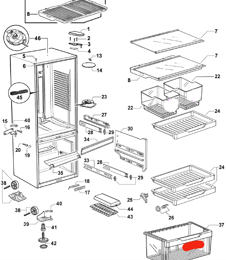 Elba Fisher Paykel fridge LARGE Freezer Bin E402B, E372B, OR Veggie Bin draw E381T E411T RF331T 6659_description(1)