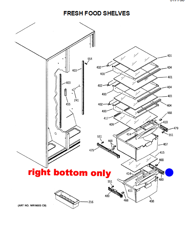Ge and fisher paykel fridge and freezer slide RHIGHT side rail for Veggie bin FSG20SEMCF, 20995,_description(1)