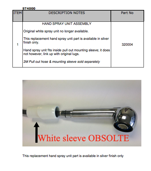 Robin Hood and Fisher Paykel Spray Arm Hand Spray Assy for TPO1200,ST4000, ST5000, ST3500,_description(1)