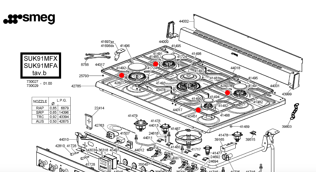Smeg oven cooktop Aux and Rapid and semi Rapid burner Thermocouple_description(1)