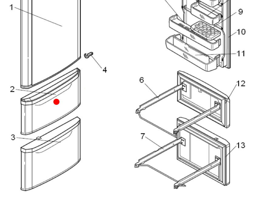 Mitsubishi Fridge MIDDLE DOOR White MR-C375B/BL-W-A, MR-C405B/BL-W-A, MR-C375C/CL-W-A, MR-C405C/CL-W-A MR-C375C-A1, MR-C375CL-A1_description(1)