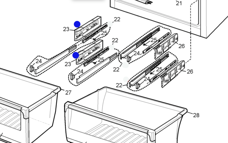 WESTINGHOUSE FREEZER BIN Slide Rail HOLDER LEFT SIDE,_description(1)