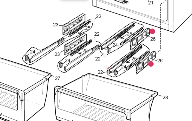 WESTINGHOUSE FREEZER BIN Slide Rail Both HOLDER RIGHT SIDE,_description(1)