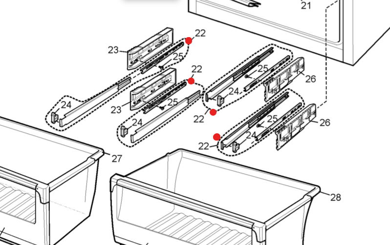 WESTINGHOUSE FREEZER BIN Slide Rail Both Side Up or Down, *600901_description(1)