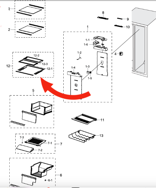 Samsung Fridge side Middle Glass Folded shelf srs636scls,_description(1)