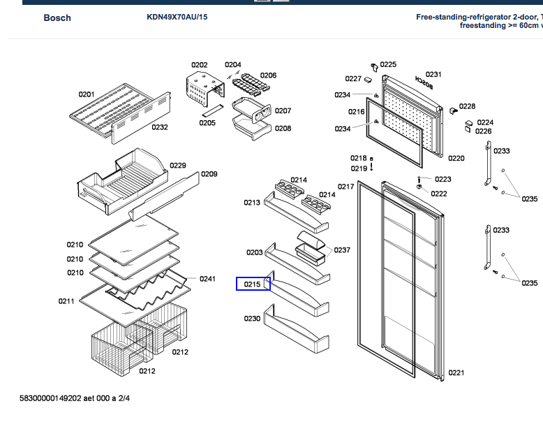 BOSCH FRIDGE DOOR MIDDLE SHELF, KGN53V , KDV52X , KDV52 , KDV42X , KDV42V , KDV39X , KDV39V *4929_description(2)