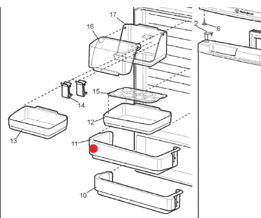 Westinghouse and Simpson fridge Bottle shelf WTB3100WA-XAU, 934000017, WTB3100PA-XAU, 934000027,_description(1)