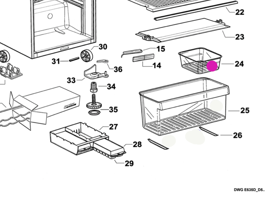 Fisher Paykel fridge Veggie Bin Crisper tray N325T,C390T, E381T, N375T, E411T, E361T, E413T, E440T, E373, C450, C420, C373, C370_description(1)