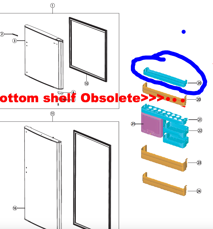 samsung FREEZER door Upper shelf RT34GCSW1, SR293MW, SR331NW,_description(1)