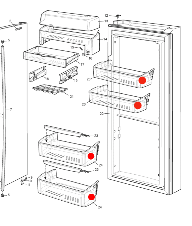Westinghouse Fridge Door shelf Middle and Lower WSE6970PA WSE6970SA, WSE6970WA, WSE7000PA, WSE7000SA,_description(1)