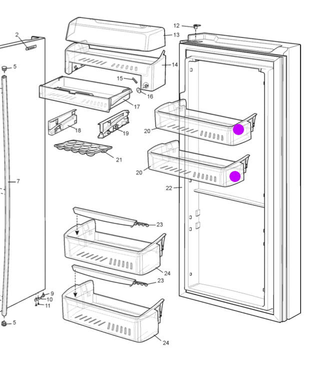Westinghouse and Simpson Fridge Door shelf MIDDLE WSE7000SF, WSE7000WF, WSE7000SE, WSE7000WE, 57259_description(1)