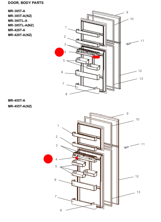 MITSUBISHI FRIDGE SHELF UPPER DOOR MR-385T-A MR-385T-A(NZ) MR-385TL-A MR-385TL-A(NZ) MR-420T-A *75118_description(1)