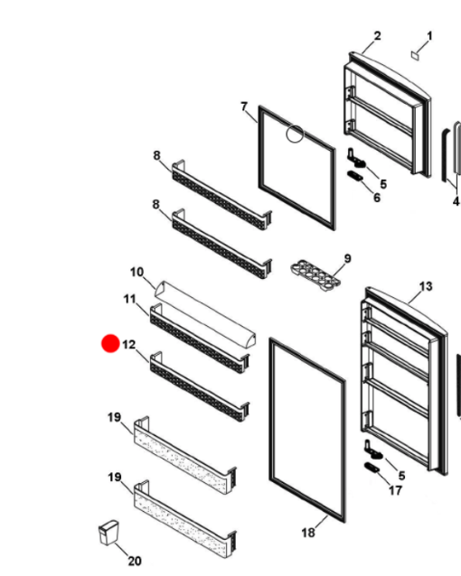 Haier Fridge door 2nd shelf from top HTMR480wh, HTMR480SS, 61010, 61011,*34520* H23214034520_description(1)