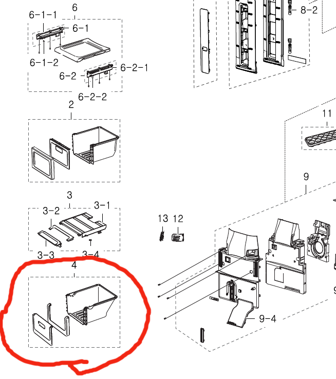 Samsung Fridge Lower Vege Drawer SRS585HDIS, SRS600NLS, SRS626HNSS, *5044B_description(1)