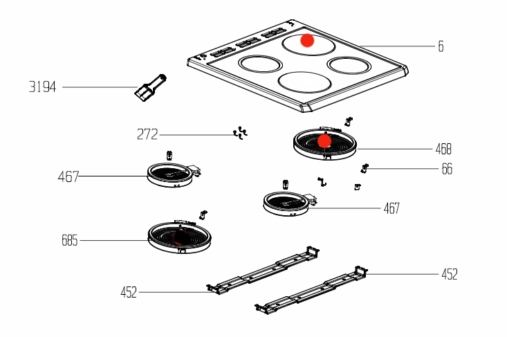 Beko cooktop Element large Element CSE87300GX, Rear Right Element_description(1)