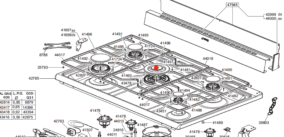 SMEG COOKTOP IGNITION HEAD CANDLE WOK 570MM LONG, Triple Flame_description(1)