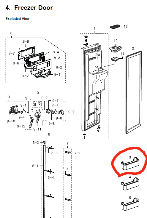 samsung FREEZER DOOR FIRST FRO TOP srs585HDIS , SRS600NLS, SRS858HDIS,_description(1)
