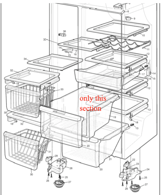 Westinghouse Electrolux Veggie Bin Upper ** Only** Rear section  WSE6070WA,_description(1)