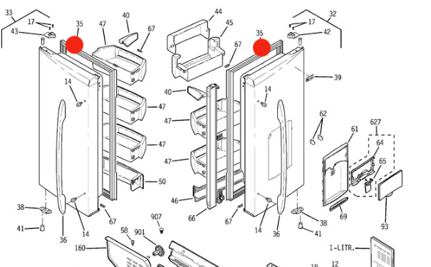 Ge Fridge Door  seal Gasket Right Or Left French Door  PFCA1NJZCDSS, GASKET W/FLAP,_description(1)