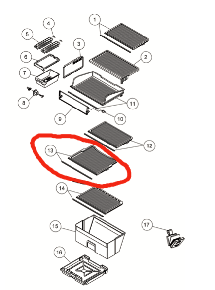 Haier Fridge Middle Shelf  HTMR315wh, HTMR315SS, *01028_description(1)